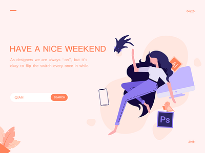 Have a nice weekend! cat designer dribbble girl hello illustration iphonex orange photoshop purple weekend