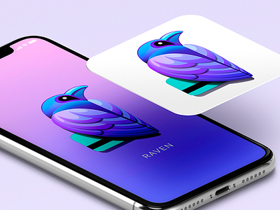 Raven App Icon & Splash Screen app concept app icon app logo app screen application icon creative logo design inspiration gradient logo ios iphone ui logomark mobile app design ui ui design ui template vector illustration visual identity