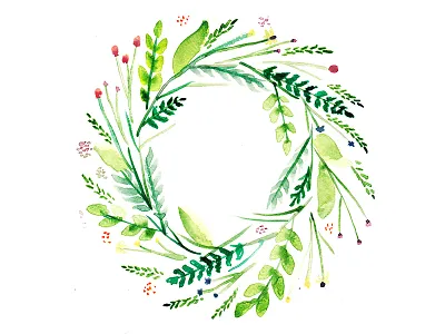Wreath of Flowers - Watercolor Illustration floral flower flowers grass herbs illustration leaves rose spring watercolor watercolor illustration wreath