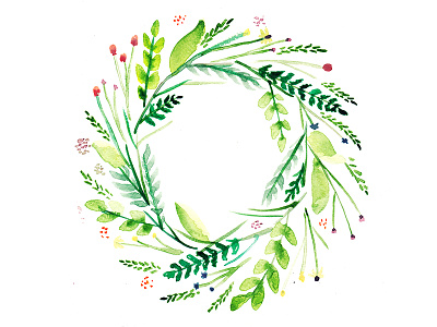Wreath of Flowers - Watercolor Illustration floral flower flowers grass herbs illustration leaves rose spring watercolor watercolor illustration wreath
