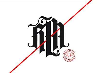 RM Blackletter Mark beer black blackletter diagonal identity lettering logo monogram red slash white