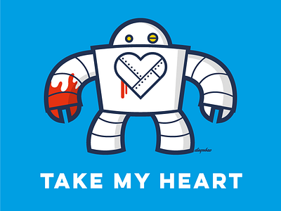 Take My Heart character design heart illustration love poster robot vector design