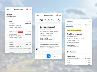 HomeAway reservation manager booking request chat inbox message reservation