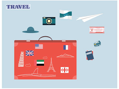travel baner eyfel flags passport photo pizza suitcase travel
