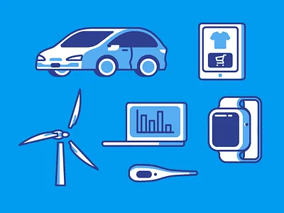IoT General Illustrations blue car electronics guide health illustrations iot style watch