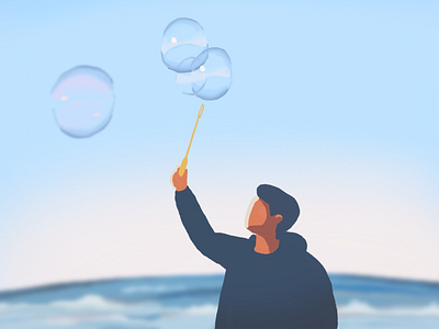 Blow bubbles beach blue bubble color colour illustration sky sunset