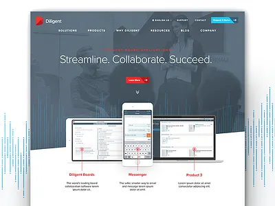 Diligent Homepage cta devices digital graphic design hero design product screenshots tech ui ux web design web layout website