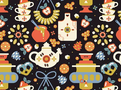 Russian Teaparty For Gabo And Mateo Designs fabric design golden russian teaparty seamless pattern surface pattern tea textile vector art