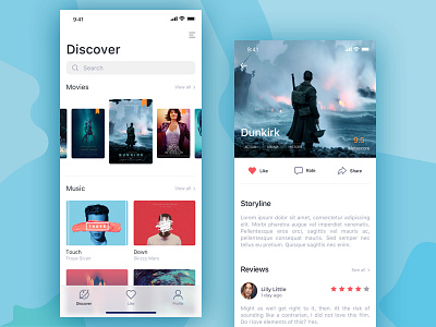 Entertainment Mobile App discover entertainment illustrations ios 11 iphone x like movies music read reviews ui ux