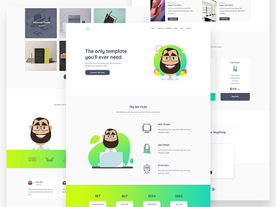 Leonardo - Personal Portfolio PSD Template cartoon colorful design illustration landing page leonardo modern portfolio psd resume template theme