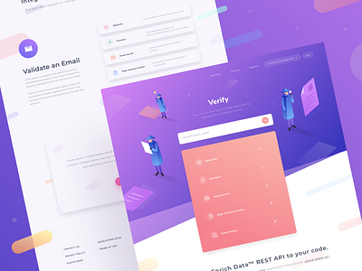 Enrich Verify Page case desktop detective gradient icon illustration isometric landing people study web