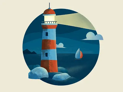 Lighthouse boat clouds light lighthouse night ocean sea