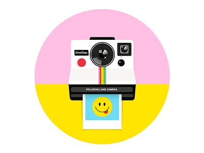 Polaroid One Step classic designs editorial illustration emoji graphic designer harvey ball illustration polaroid polaroid camera smiley vector illustration