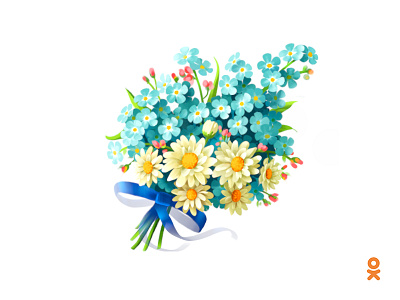 Сhamomile and forget-me-nots (for ok.ru) bouquet flower forget me nots illustration сhamomile