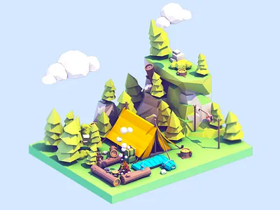 Low Poly Camping Assets 3d ar asset camp camping game isometric low poly madewithblocks model nature vr