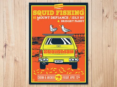 Gig Poster - Squid Fishing band beach chips fishing gig gig poster orange poster sandman seagulls van yellow