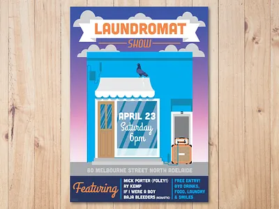 Gig Poster - Laundromat Show adeliade gig gig poster laundromat laundry melbourne street orange pigeon poster