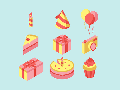 Birthday icons birthday colorful freepik illustrator isometric vector