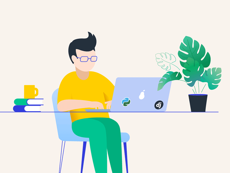 Python developer animation animation developer flat glasses hipster job laptop office programming python typing