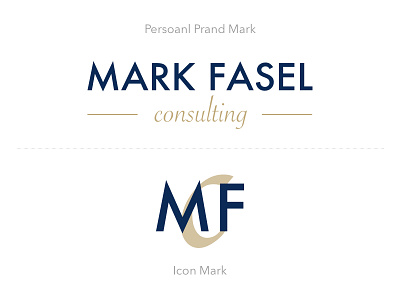 Branding for Mark Fasel Consulting blue branding gold icon logo minimal san serif serif