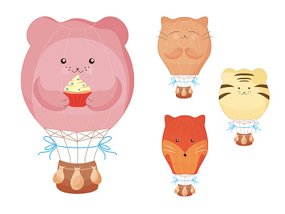 Animal Hot Air Balloons - Vector Illustration animal balloons animals bear children childrens book cupcake hot air balloon kids illustration travel