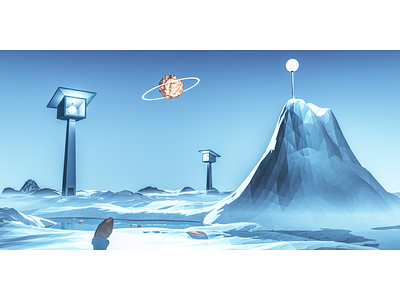 Low Poly Alien Ice Landscape art ice landscape light lookout mountain planet