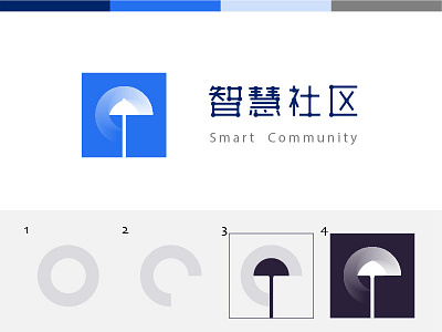 智慧社区LOGO e letter logo process umbrella