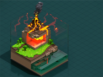 Volcano 3d character design low poly magicavoxel pixel voxelart