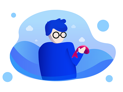 boy who just caught a fish character design illustration visual design