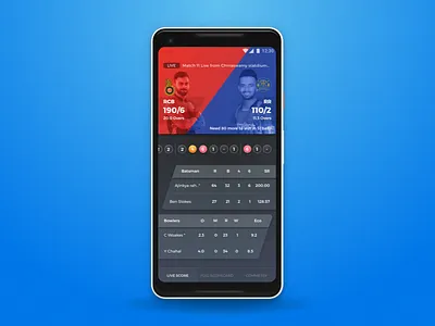Ipl Scorecard android app cricket app scorecard sports app ui design ux design