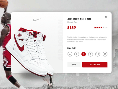 Air Jordan 1OG card dailyui graphics product card shoe card shoes card ui ux web