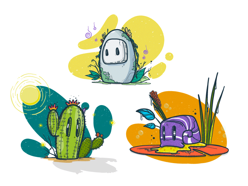 Nature's Totems adobe draw cactus illustration ipad pro nature rock snail spirits vector stone totems