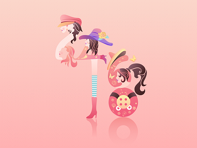Digital woman creativity digital graphic hair hat illustration number pink woman