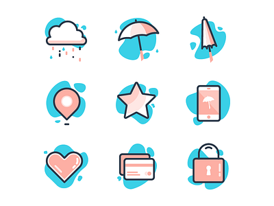 Rainy Day Icons clouds credit card drops lock phone rain rainy day umbrella