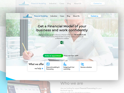 Financial models excel. business consultant excel finance financier first screen professional prototype screen ui web