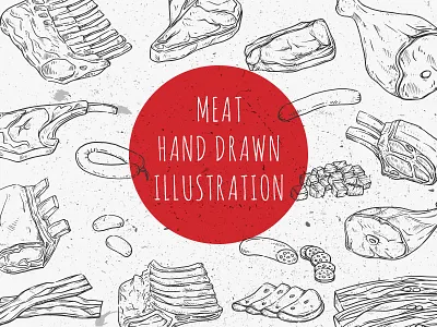 Meat bacon beef doodle food gourmet handdrawn meat pork ribs salami sausage