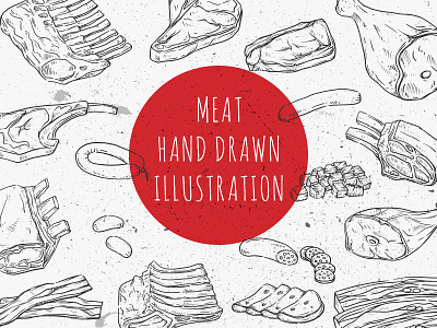 Meat bacon beef doodle food gourmet handdrawn meat pork ribs salami sausage