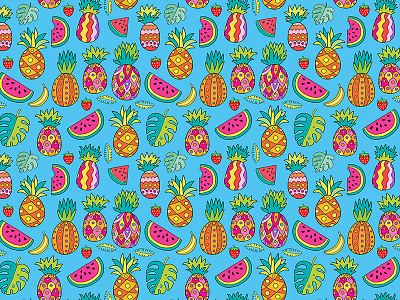 Ananas Pattern ananas fruits monstera pattern seamless tropic tropical watermelon