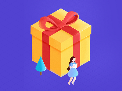 Gift（2.5d） 2.5d box gift girl isometric tree walk