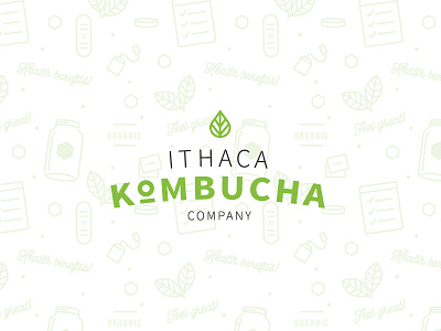 Ithaca Kombucha Co. brand brand design iconography ithaca kombucha leaf logo logo design pattern pattern design