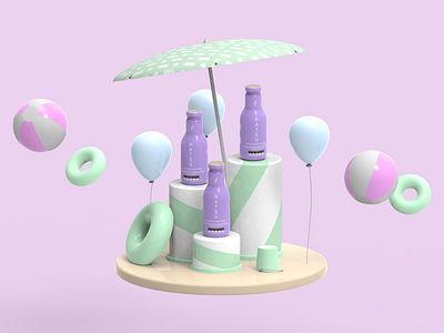 Hatsu @Beach 3d ballons balls bottles colors fun happiness hatsu parasol pastel