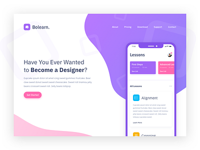 Bolearn landing page concept gradient iphonex landingpage mockup ui