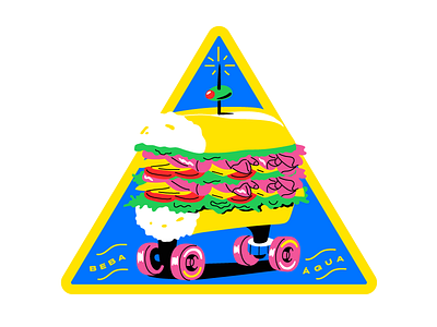 Ham Tomato Cheese Lettuce blue bread patch sandwich skate yellow