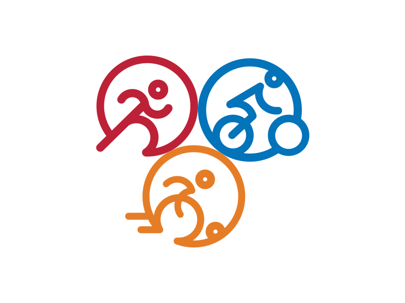 Run Ride Roll bicycle blue fitness icons orange people red ride roll run wheelchair