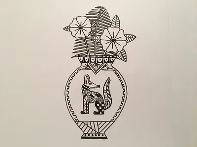 Tattoo flash inspired dog vase dog eye fern flash flower geometry oaxacan pattern skull tattoo vase wood carving
