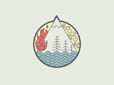 Elemental breeze earth elements fire flame four elements line art mountain river trees water wind