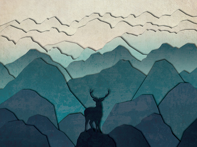 The deer and its mountains deer fog landscape mountains nature shadows texture