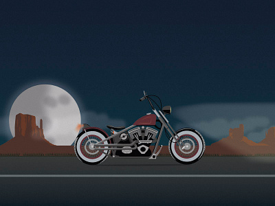 Desert Cruier Nighttime america chopper cruiser desert harley illustration motorbike motorcycle open road retro road