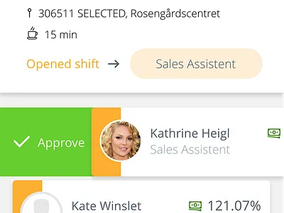 Approve Shift Selection cards mobile swipe