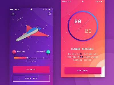 Galactic Pushapp app game gamification iphone pushup space spaceship ui